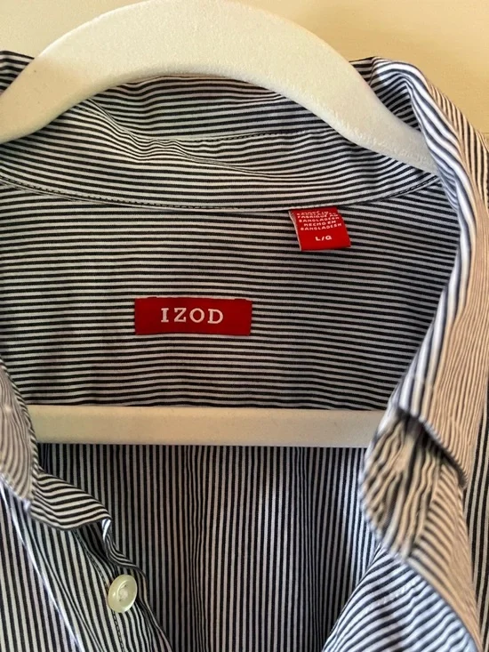 Izod Men's Light Blue Striped Button-Down Shirt - Picture 2 of 3